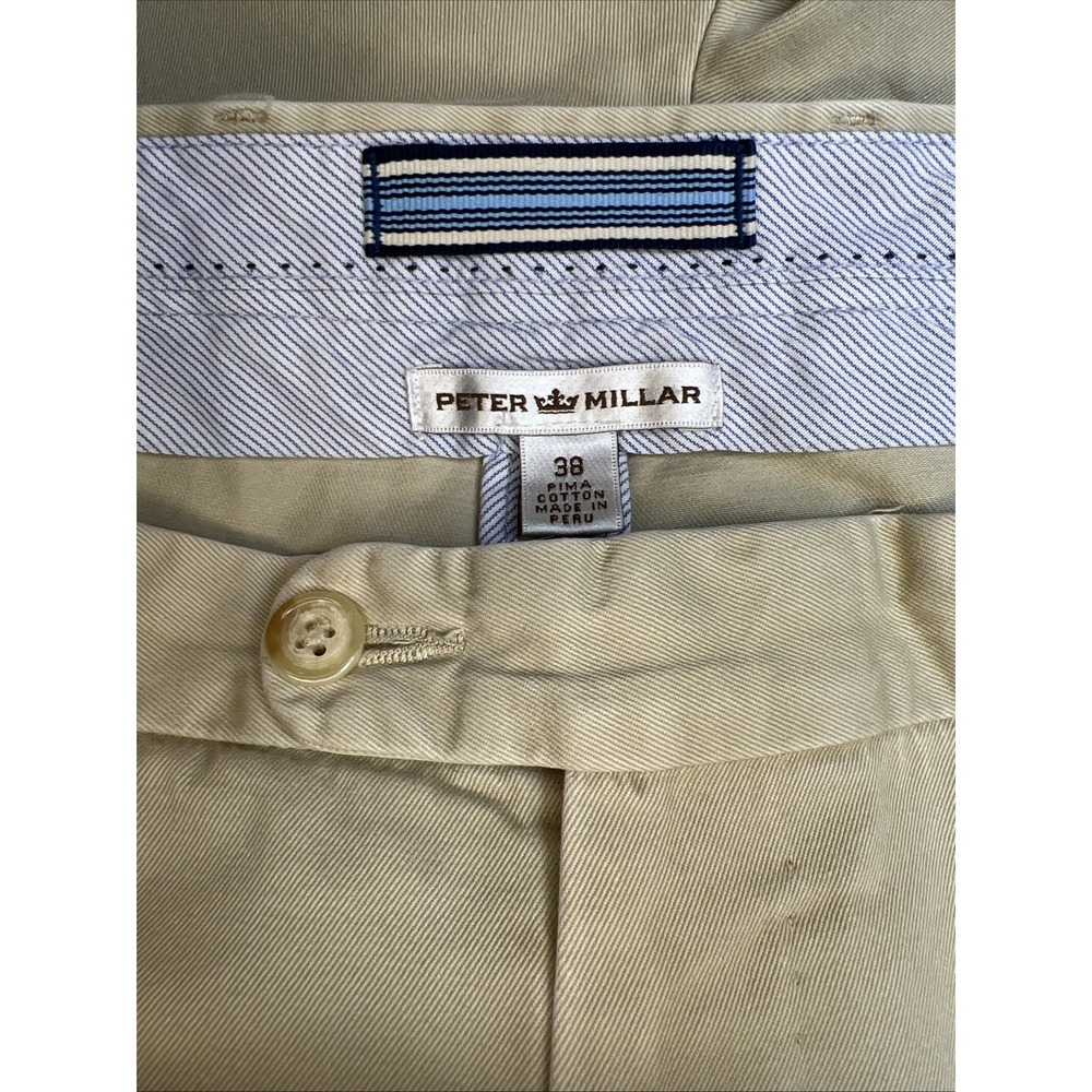 Peter Millar Shorts Mens 38 Khaki Pima Cotton Peru Luxury Golf Flat Front Preppy - Picture 4 of 14